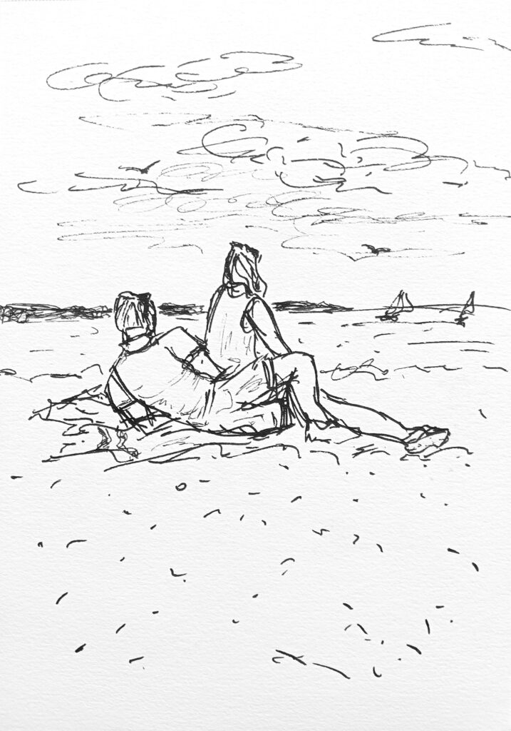 Croquis d'un couple à la plage